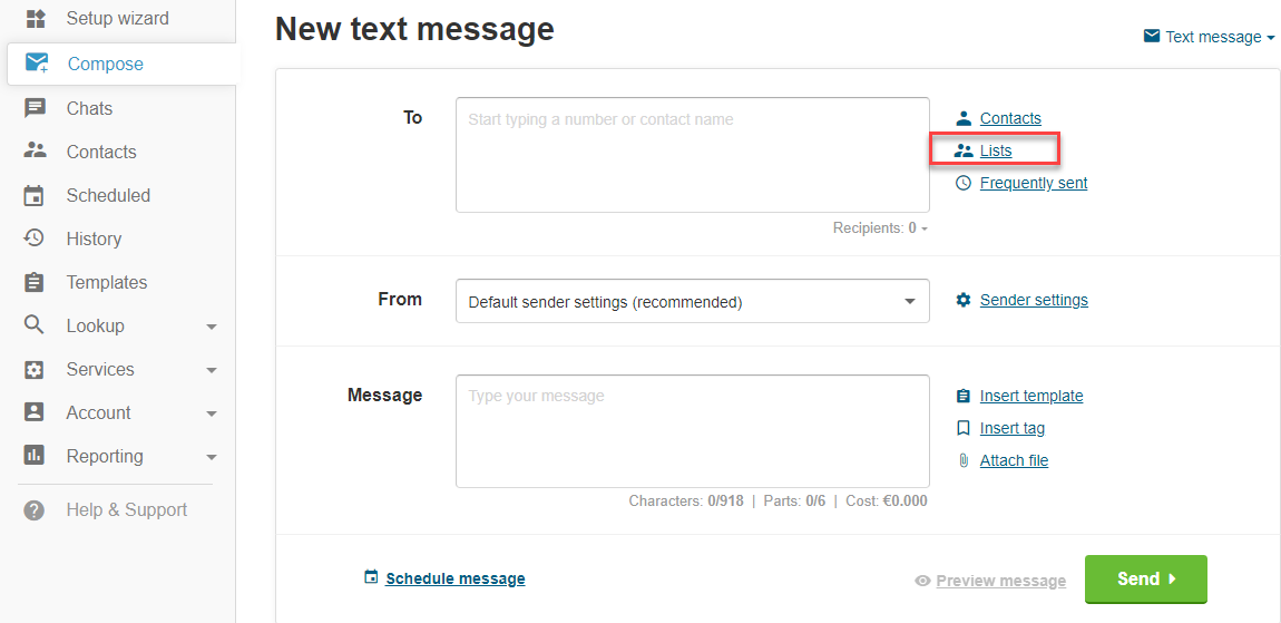 New text message Lists