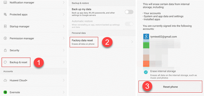 google drive backup and reset