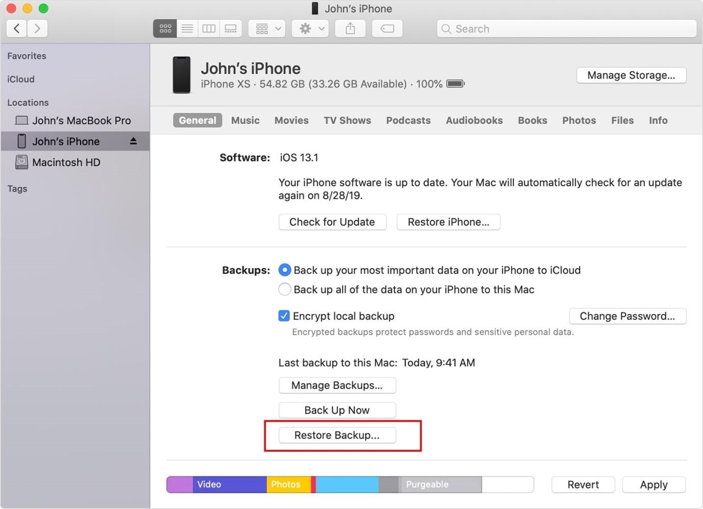 iTunes restore backup screen