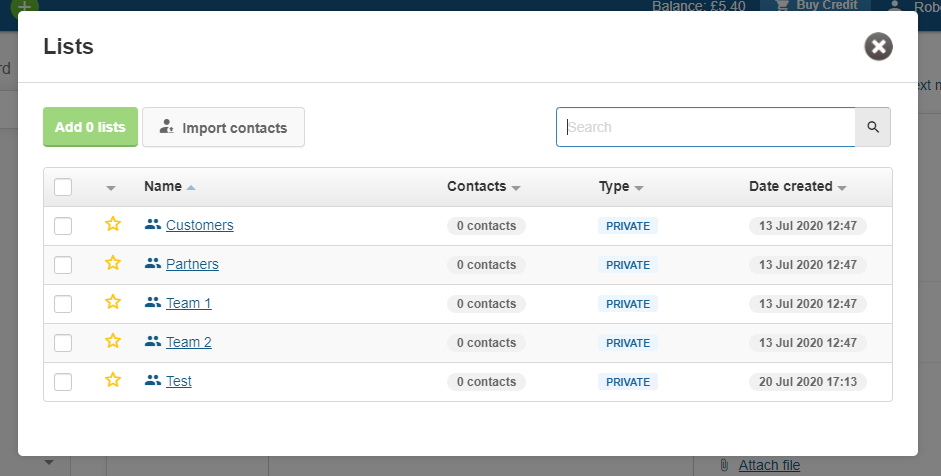 SMS contacts lists