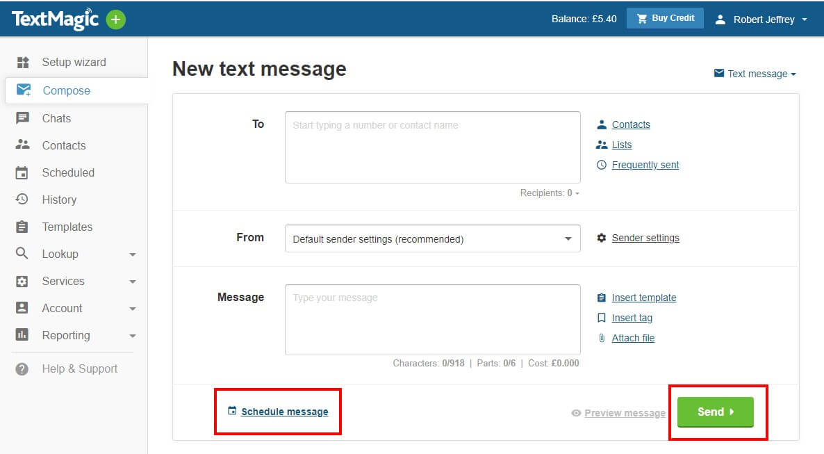 Textmagic App Interface 2