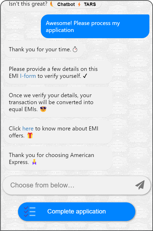American Express chatbot conversation