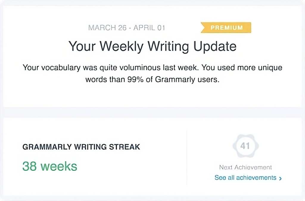 grammarly premium weekly update