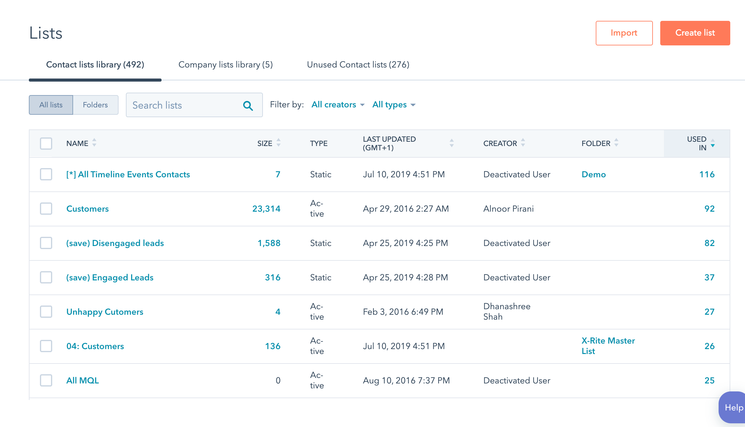 hubspot contact lists