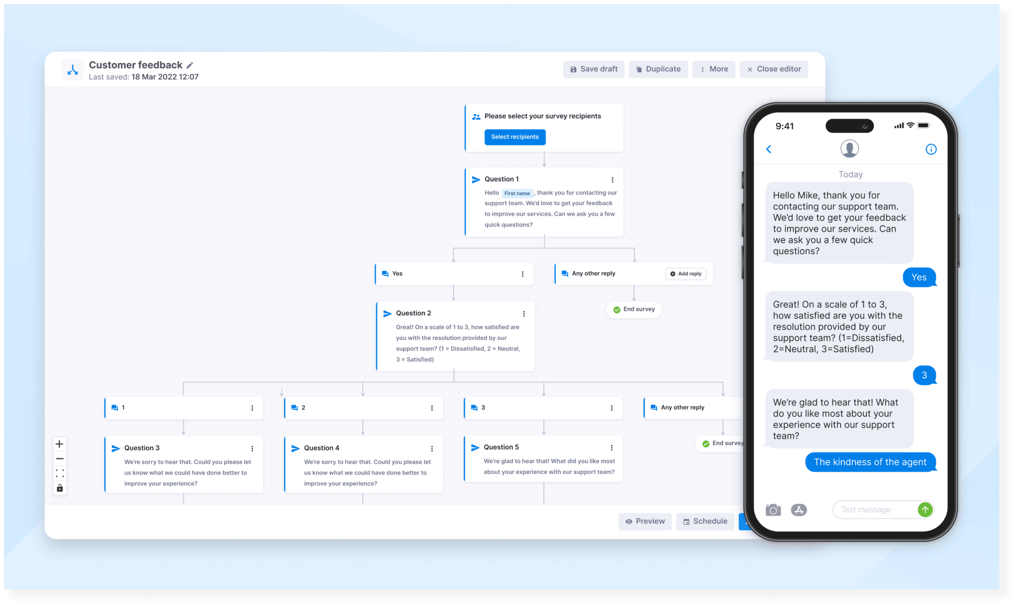 Textmagic app sms feedback survey creation flow
