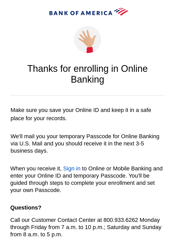 bank of america email