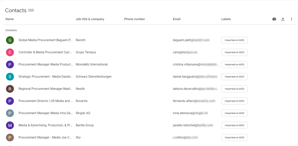google contacts screenshot