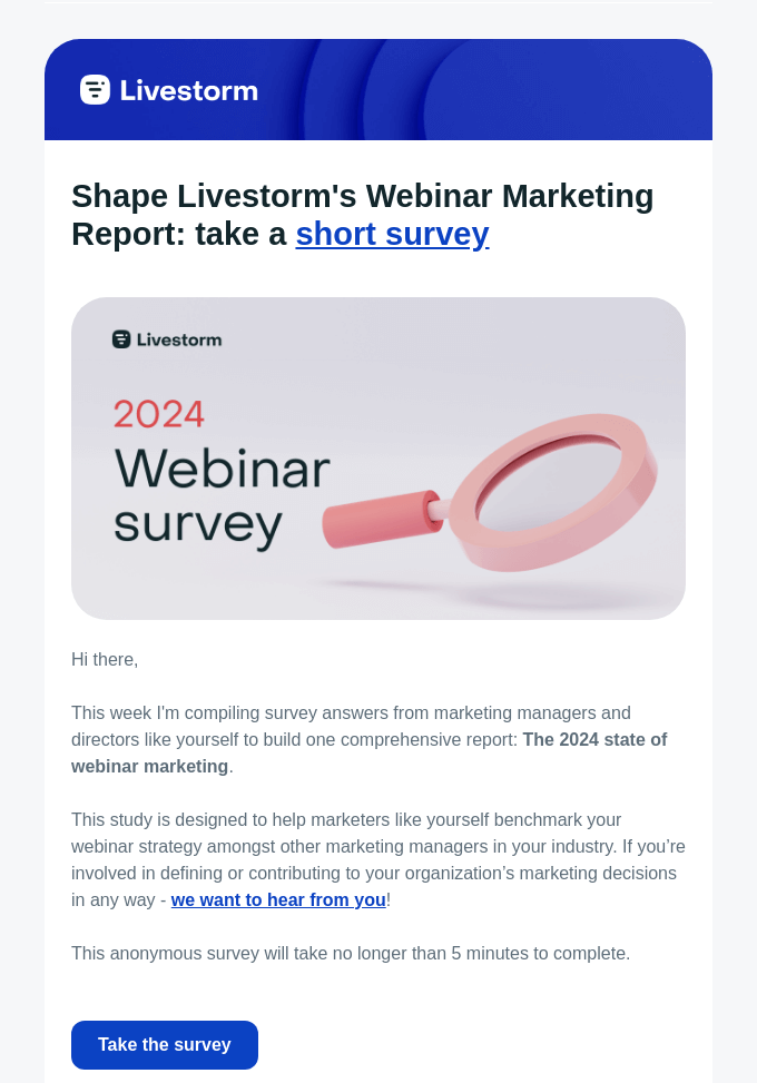 Livestorm webinar short survey email