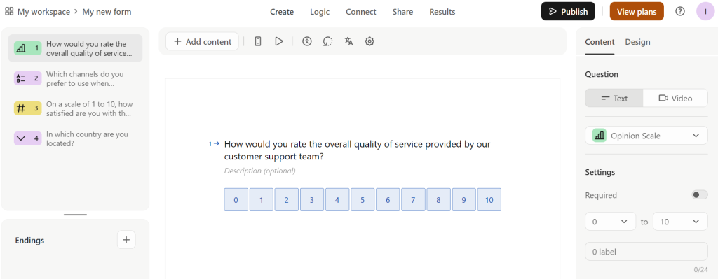 Typeform dashboard screenshot