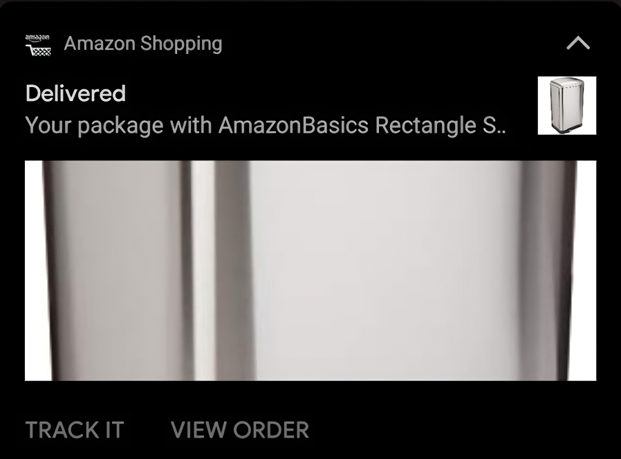 Screenshot of Amazon push notification that uses rich media