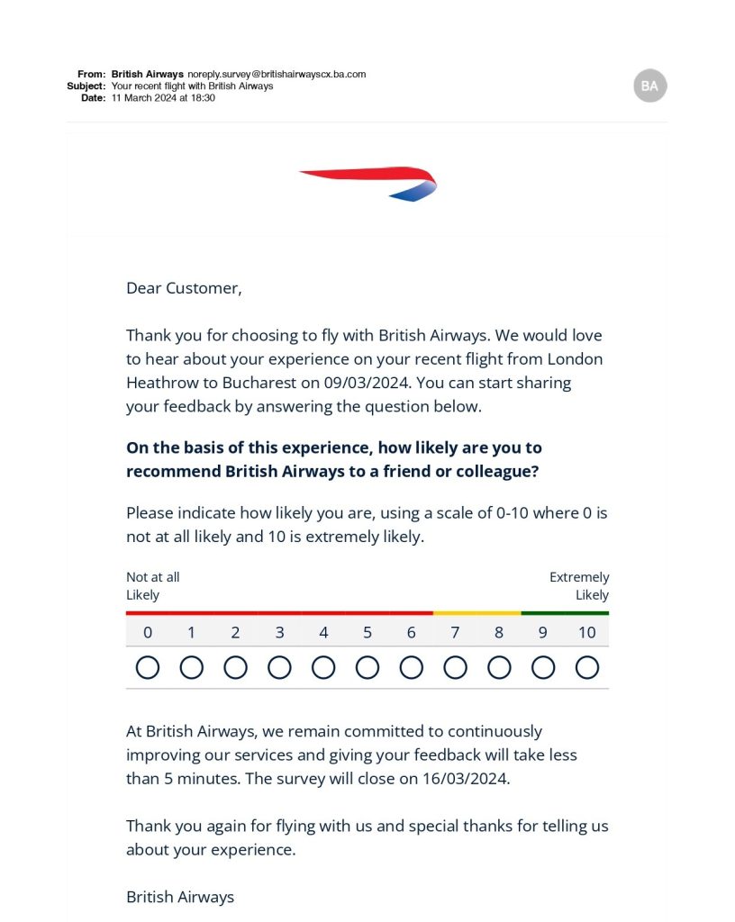 British Airways - example of good customer service