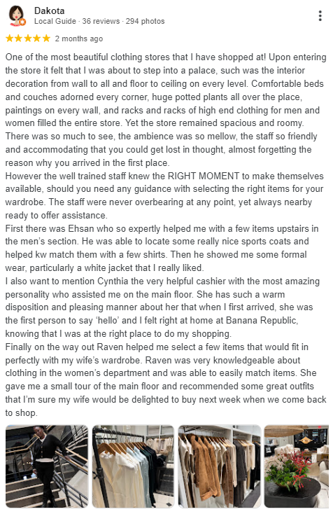 Retail good review example