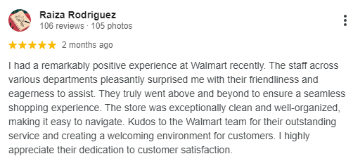 Retail good review example