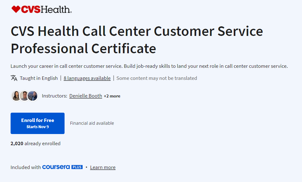 CVS Health Call Center CS Professional Certificate