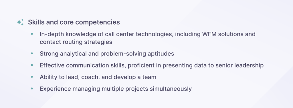 Call center workforce manager job description