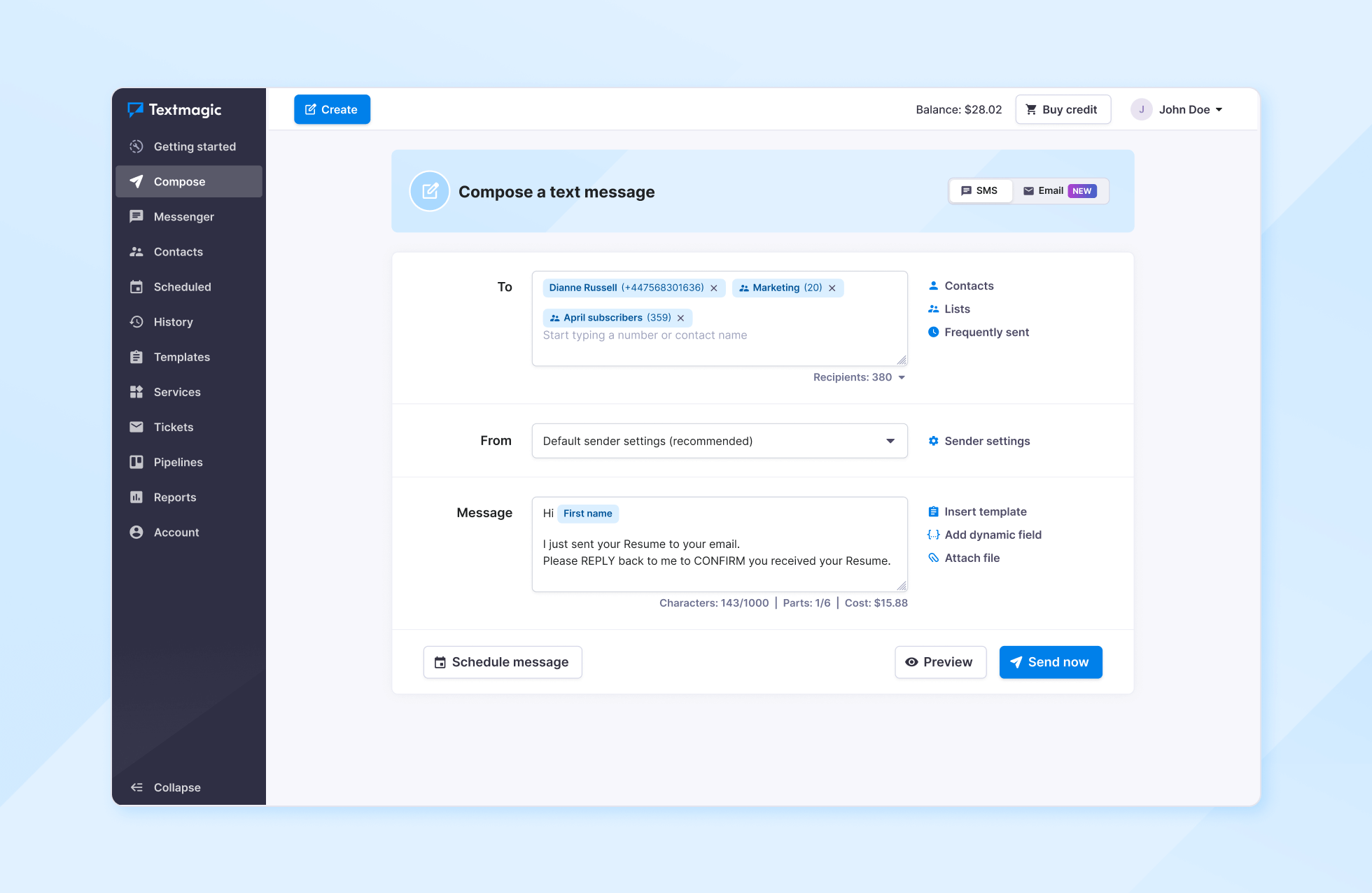 Textmagic compose page