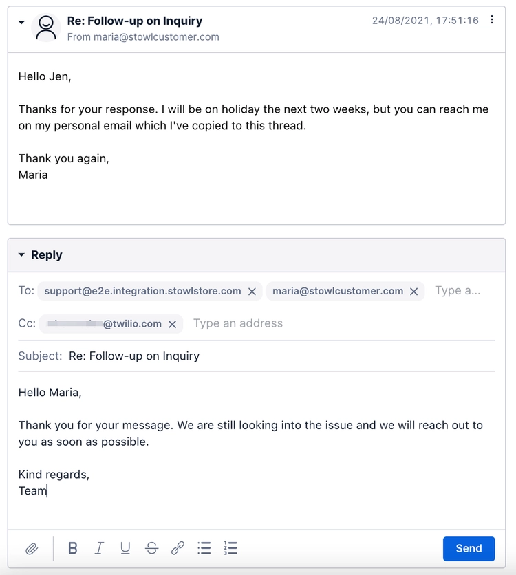 Twilio follow up email