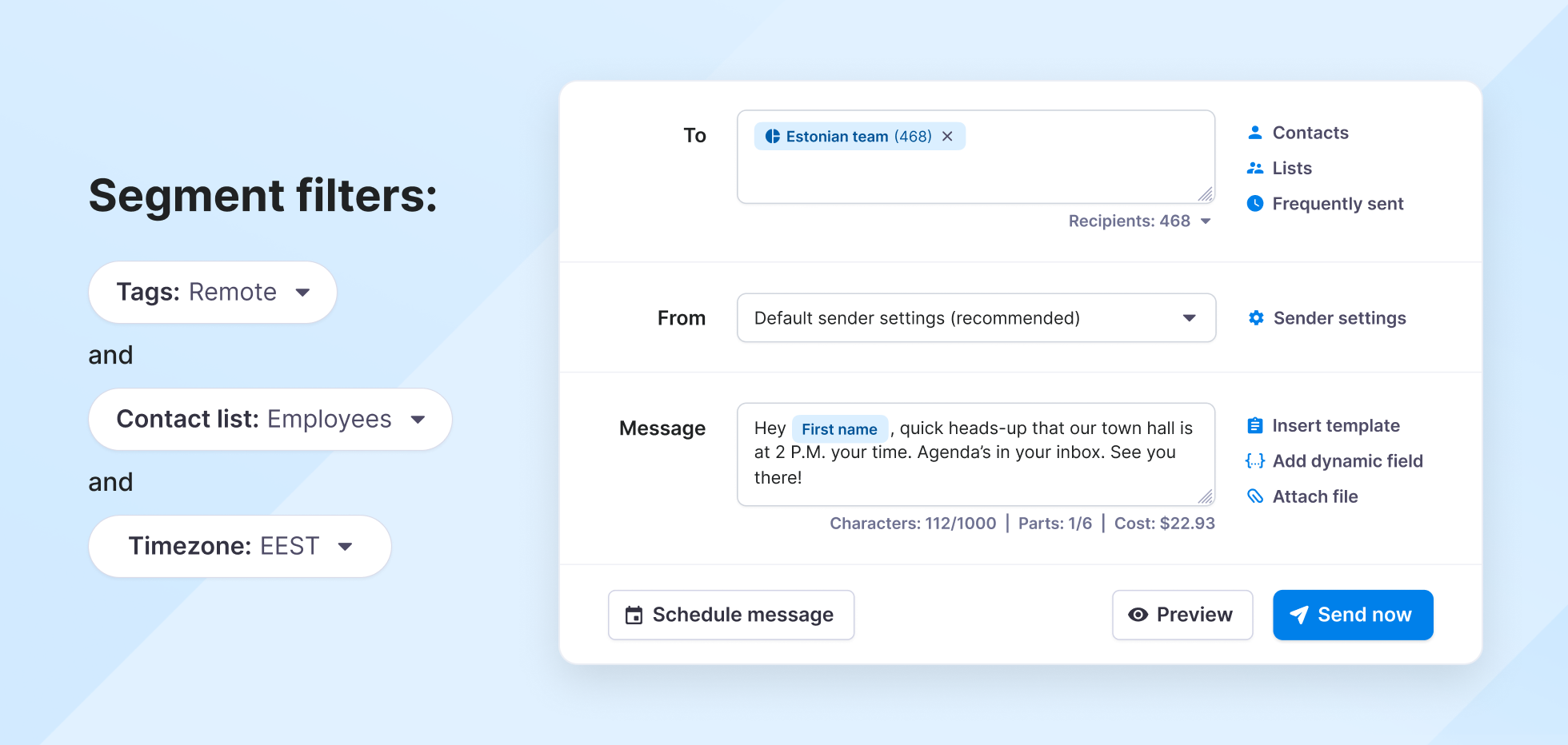 Sending time-zone-specific messages on Texmagic